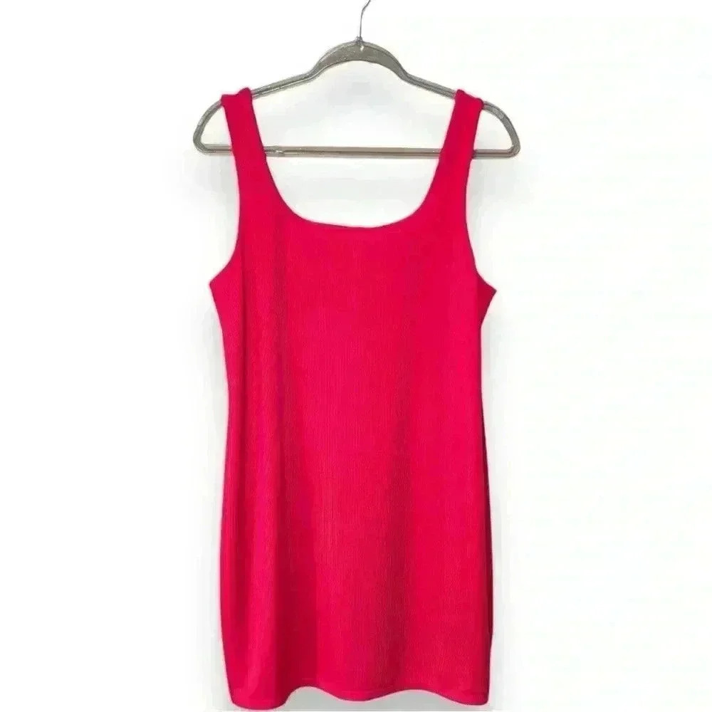 A New Day Women’s Size Large Hot Pink Sleeveless Square Neck Ribbed Mini Dress